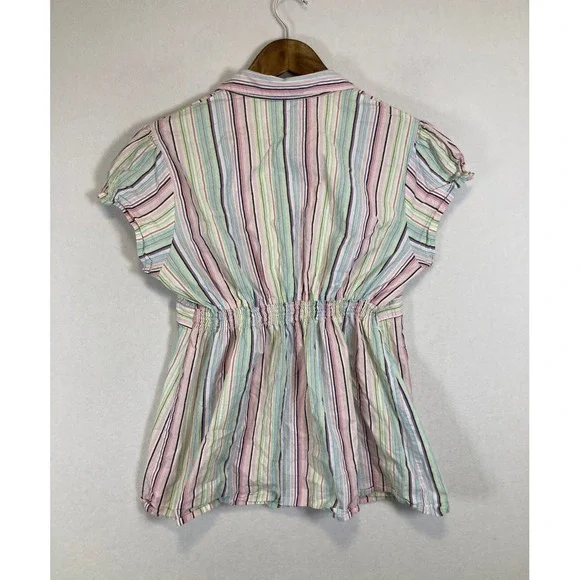 Pastel Preppy Motherhood Maternity Women Large Multi Color Striped Wrap Top - Picture 2 of 9